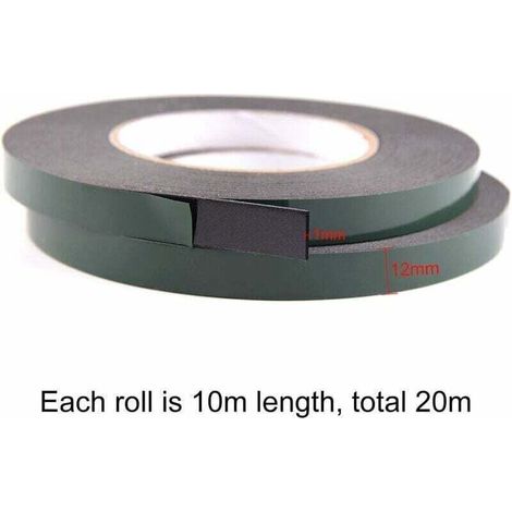 2 rouleau 15mm Ruban Adhésif double face, Scotch Double Face Extra fort De Montage Imperméable pour les moulures automobiles LED (10m chaque rouleau)