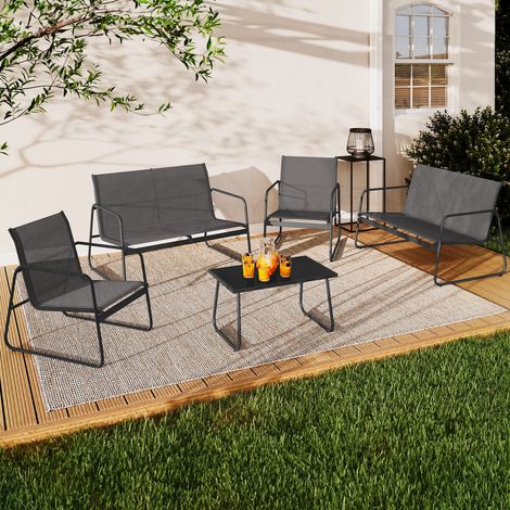 Conjunto de muebles bajos de jardín MALAGA 6 plazas con sofás, sillones y mesa en gris antracita (1/5)