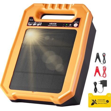 VEVOR Chargeur de Cloture Electrique Solaire, 0,3 J, Electrificateur de Cloture Electrique, 8 kV, Portee 1-3 km, Autonomie 7 Jours, Resistant aux Intemperies, pour Empecher Intrusion Animaux Sauvages