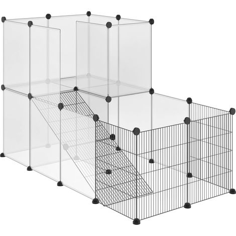 Enclos modulaire pour lapins et petits animaux, composé de 27 plaques d'acier et de panneaux en résine.