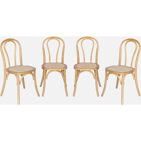 Silla vintage de madera y ratán, set de 4 (1/5)