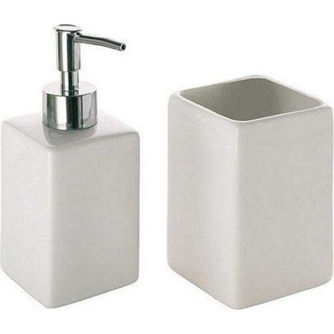 Set D'accessoires De Salle De Bains En Céramique Blanche Et Carrée Vella - Set D'accessoires De Salle De Bains En Céramique Blanche Et Carrée Vella