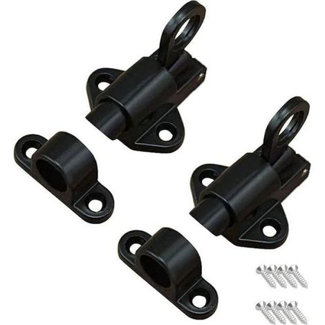 Loquet de Porte à Ressort - Alliage d'Aluminium - Pour Portes en Bois et Toilettes - 2 Pièces Noir (1/4)