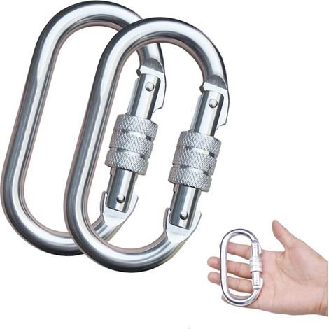 2 Pièces Mousquetons Verrouillables, Mousqueton Tactique, Mousquetons Robustes 25KN, Mousquetons a Vis, pour Alpinisme, Laisse Chien, Sac de Frappe, Pompier, Hamac, Camping, Randonnée, P