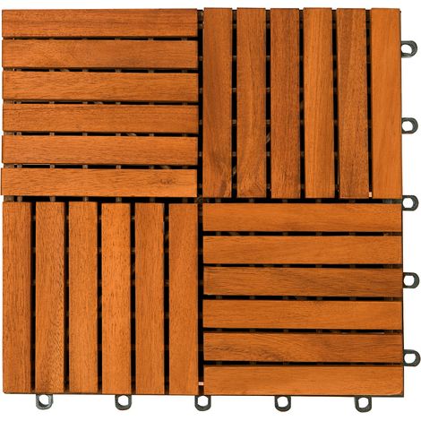 Casaria Baldosa de Madera de Acacia/Eucalipto Certificada FSC® 30x30 cm Losa de Terraza Loseta de Jardín Balcón Exterior Acacia mosaico quattro