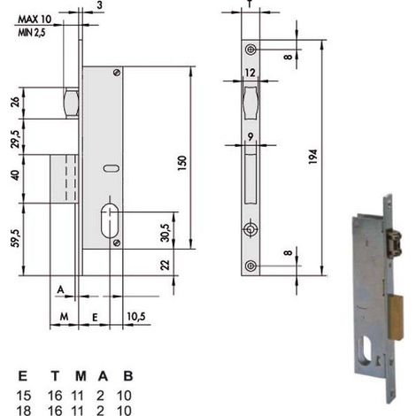 Serrure d'insertion pour montants All 44230-18-0 Cisa