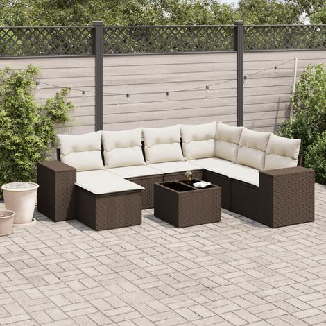 Set sofás de jardín 8 piezas y cojines ratán sintético marrón vidaXL (1/5)