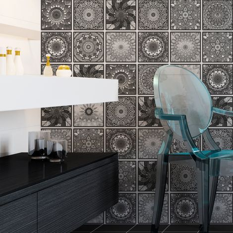 Stickers muraux - Sticker Mural Carrelage adhésif Cuisine Salle de Bain - 60 STICKERS CARRELAGES BOHÈME ABEY - 60stickers10x10cm (1/5)