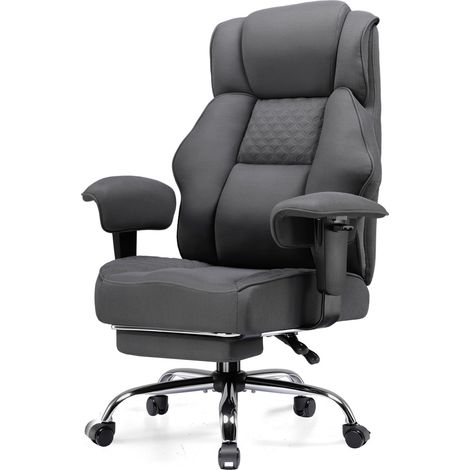 Chaise Gaming Ergonomique en Tissu Premium, Large Fauteuil de Bureau Pivotant avec Repose-Pieds Réglable - Gris (1/5)