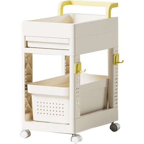 Chariot de rangement roulant en plastique peu encombrant avec poignées et crochets, idéal pour le bureau, la chambre, le dortoir ou la salle de classe. Comprend un tiroir. (1/4)