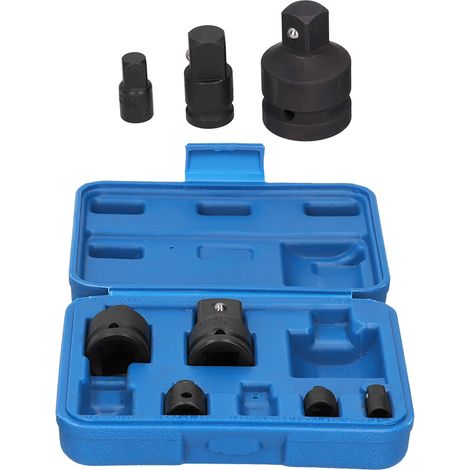 Jeu de 8 douilles adaptatrices pneumatiques réductrices pour réparation automobile, coffret de rangement inclus, outillage professionnel. (1/5)
