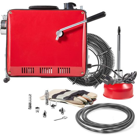 Mophorn Elektrische Rohrreinigungsmaschine, 390 W, 1400 U/min, Abflussreiniger mit 12 m x 16 mm & 8 m x 9,5 mm Spiralkabel, 4,5 m x 16 mm flexible Spirale, 6 Schneidköpfe