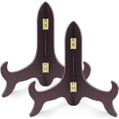 Lot de 2 supports en bois pour assiettes décoratives en bois pour décoration de la maison, cadre photo, chevalets, œuvres d'art (25 cm), Rouge (1/5)