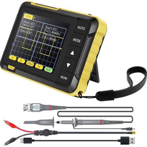 Tragbares digitales Oszilloskop mit 2,8-Zoll-TFT-Display, Bandbreite 200 kHz, Abtastrate 2,5 MS/s, USB-C-kompatibel mit beiliegender Sonde