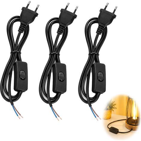 Pack of 3 Power Cables with Switch, Cord with Switch Euro Plug Cord for Table Lamps Floor Lamps Fixtures Easy On/Off Control PVC Ideal for Home, Bedroom and Living Room 1.8 m (1/5)