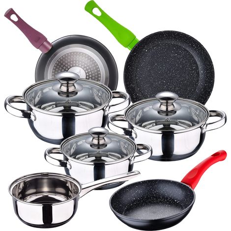 Bateria de cocina 7 piezas SAN IGNACIO Faro de acero inoxidable con juego de sartenes (18/22/26 cm) SAN IGNACIO Jolie en aluminio forjado (1/5)