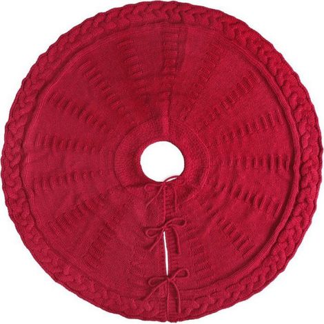 Jupe De Sapin - Tricotée - 61 Cm - Rouge - Pour Arbre De Noël (1/3)