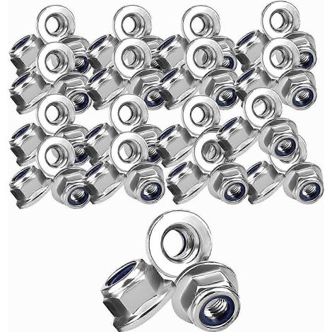Écrous UHMC M6, 40 pièces, écrous autobloquants de 6 mm, écrous autobloquants en fer galvanisé, écrous autobloquants à insert nylon, écrous hexagonaux en fer galvanisé pour le raccordement et (1/5)