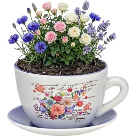 Vase ou pot de fleurs en forme de tasse Lilas 23 x 25 cm (1/3)