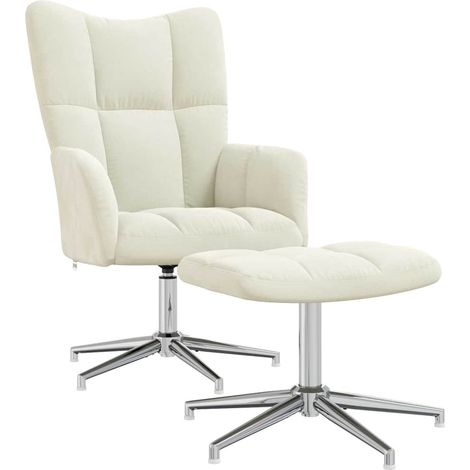Sillón de relax con taburete terciopelo blanco crema vidaXL (1/5)