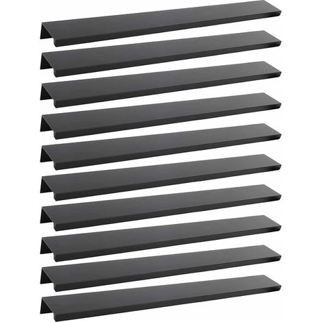 royaluxe - Lot de 10 poignées noires Poignées de meubles noires - Poignées invisibles Poignées d'armoires de cuisine noires Poignées de meubles en alliage d'aluminium noir mat Entraxe 200 mm (1/5)