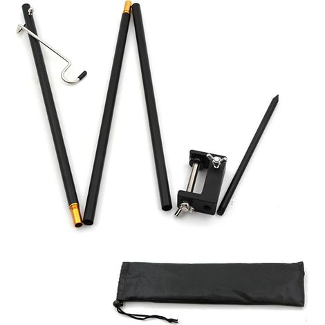 Poteau d'éclairage pliable en alliage d'aluminium pour camping, support de lampe avec fixation de table noir