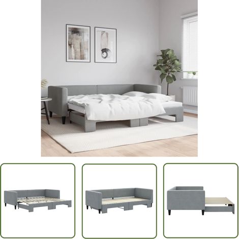 The Living Store Tagesbett Ausziehbar Hellgrau 90x200 cm Stoff - Schlafsofa - Doppelbett - Gästebett - Tagesbett - Couch (1/5)