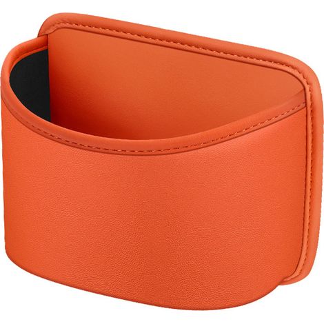 Compartiment de rangement pour voiture - Sac de siège auto multifonctionnel avec clip - Rangement pour objets et poubelle - Pour siège auto, portière et console - Cuir PU résistant - Orange (1/5)