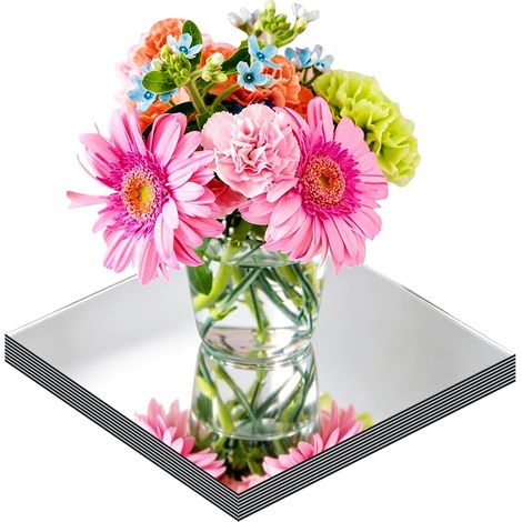 Lot de 8 assiettes à bougie carrées miroir pour décorations de table, carreaux muraux carrés (sans verre) pour décorations de table, décorations de fête de mariage, décorations murales, travaux (1/5)