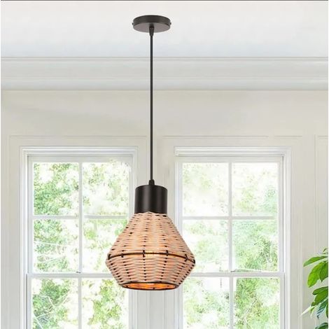 Lustre Salon,E27 Suspension Luminaire Industriel Rétro Lampe de Plafond en Bambou et Métal Style Vintage pour Salon Chambre (1/5)
