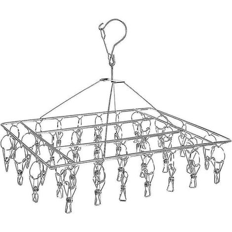 Séchoir à chaussettes en acier inoxydable avec 36 pinces, petit séchoir à vêtements rectangulaire coupe-vent avec pinces à chaussettes. (1/5)