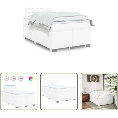 vidaXL Surmatelas - Sommier à lattes de lit avec matelas Blanc 120x200cm Similicuir (1/5)