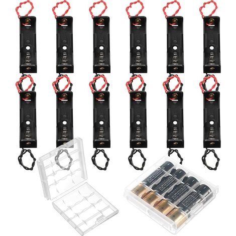 Battery Storage Boxes with Wires, Metal Spring Battery Box 1.5V AA Battery Holder with Pin with 2 Cell Battery Storage Case (5.8 x 1.5 x 1.5 cm) (1/5)