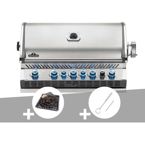 Barbecue gaz encastrable Prestige Pro 665 inox 5 brûleurs + Plateau charbon + Brosse brûleur - Napoléon