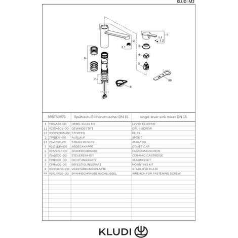 Kludi 595743975 M2 Mitigeur d'évier DN 15