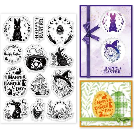 Tampon transparent réutilisable en forme de lapin de Pâques pour scrapbooking, étoile et soleil, tampons en silicone pour la fabrication de cartes de Pâques, le journal, l'album photo, le (1/5)