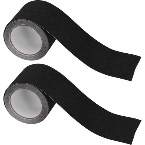 Ortviai Bande antidérapante pour escaliers et sols – 2 rouleaux noirs 10 cm x 5 m, adhésif haute résistance sur bois, métal, carrelage (1/5)