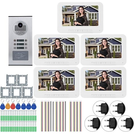 Appartement 5 pièces, 7 pouces 1000TVL HD visiophone interphone porte sonnette caméra IR découpée (UE 100V-240V) (1/5)