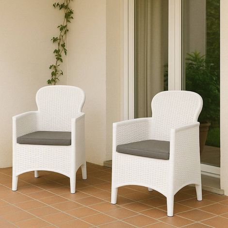 Dmora - 2er-Set Gartenstühle Amilton, Gartensitz, Für drinnen und draußen, Mit Armlehnen, Made in Italy, 59x57 h86 cm, Weiß (1/3)