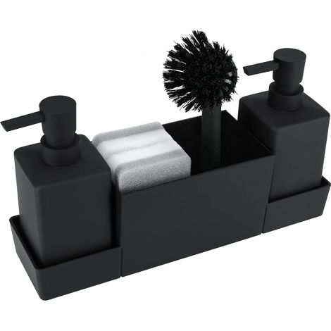 Dispenser di sapone da cucina con porta spugna per lavello, dispenser di detersivo per piatti, dispenser di detersivo 4 in 1, adatto per lavello, cucina e bagno.