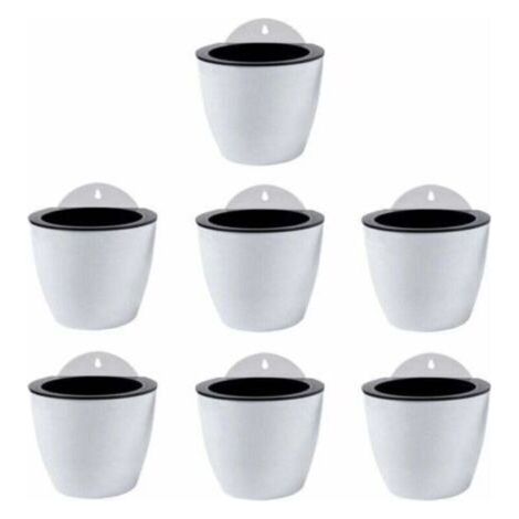 FENOPLASTICAEnsemble de 7 pots de fleurs suspendus à arrosage automatique, décoration murale, pots de fleurs d'intérieur/extérieur, décoration murale/fenêtre en plastique blanc. (1/4)