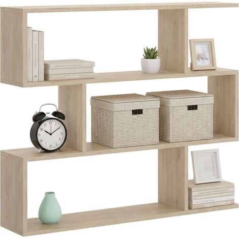 Libreria Misone, Scaffale da ufficio multiuso, Mobile biblioteca portalibri a 3 ripiani, 110x25h96 cm, Rovere