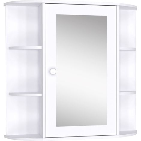 Specchiera da Bagno 1 Anta coon Mensole 66x17x63 cm in Legno  Bianca (1/5)