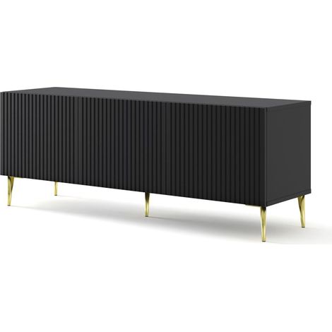 Meuble TV meuble Hi-fi sur pied Noir mat 150x42x56cm RAVI B FILET Pied or (1/3)