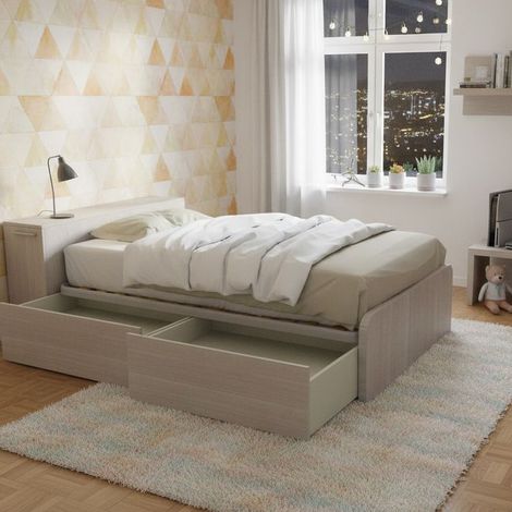 Letto una piazza e mezza 120x190 con contenitore - Ideale per camerette - Rovere rock
