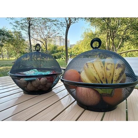 Corbeille Fruit Panier a Fruits - Corbeille a Fruit Avec Couvercle- bols de service pour fruits, bonbons, collations, Noir (2 paniers fruits + 2 couvercles 2 sets total) (1/4)