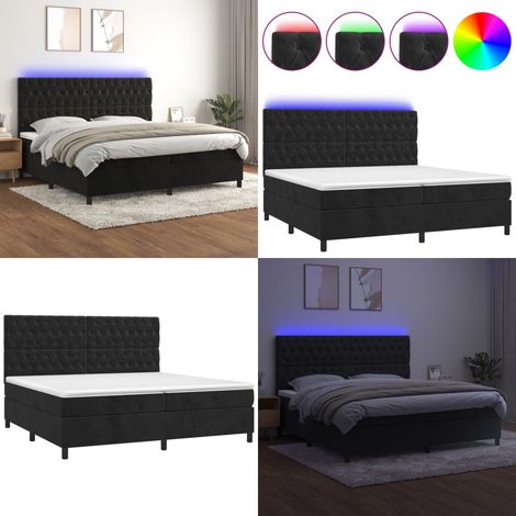 Sommier à lattes de lit matelas et LED Noir 200x200 cm Velours - Lit Plateforme - Lit Capitonné - Lit Design - Lit Velours - Lit Avec Éclairage Led - Home & Living (1/5)