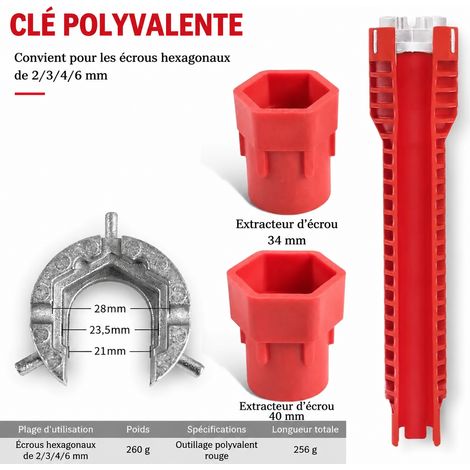 Clé pour évier multifonction 7 en 1 outil d'installation sanitaire sous carte réf 8625 33 × 12 × 6 cm 167 g – Livraison gratuite