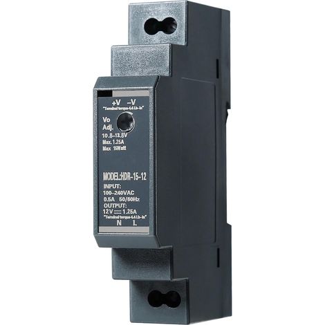 Alimentation Industrielle Rail DIN, 15W/1.25A, Entrée AC 100V240V à Sortie DC 12V
