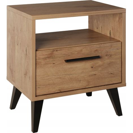 Mesita de noche con cajón, mesita de noche con estante, loft Lancelot de roble (1/5)